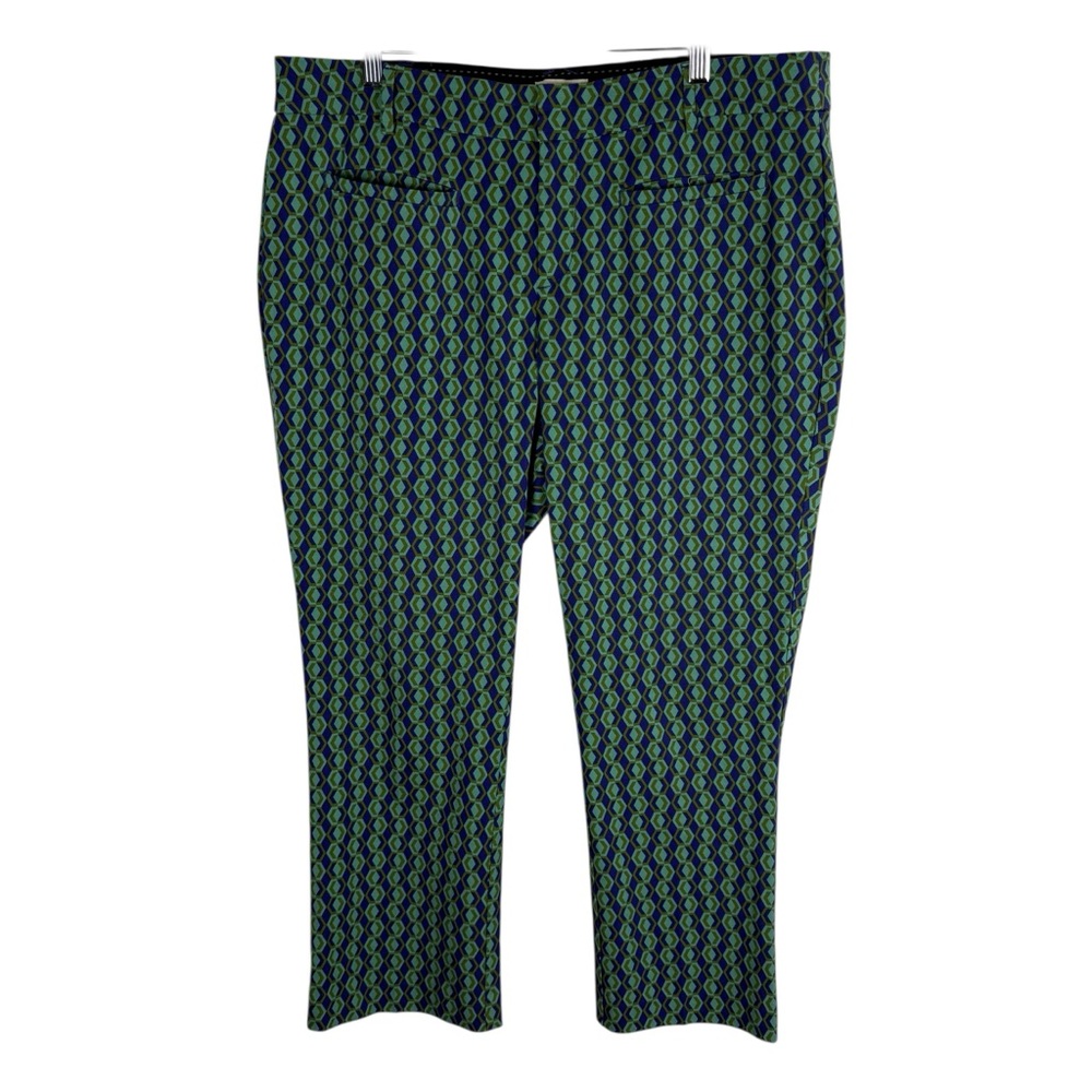 Anthropologie The Essential Slim Straight Trousers Green Blue Geometric Print 16